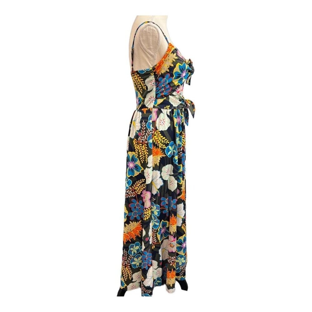 Rachel Roy Dress Black Floral Maxi‎ Tie Detail Size M Tropical Vacation Resort - Picture 4 of 11